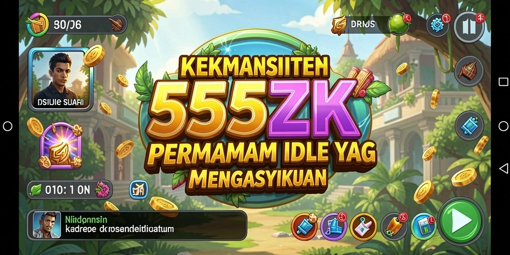 Tangkapan layar gameplay 555ZK yang menunjukkan perkembangan permainan Idle.