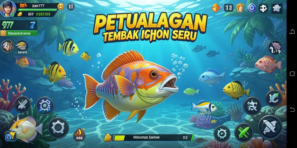 Tampilan gameplay seru dari DAY777 dengan aksi menembak ikan.