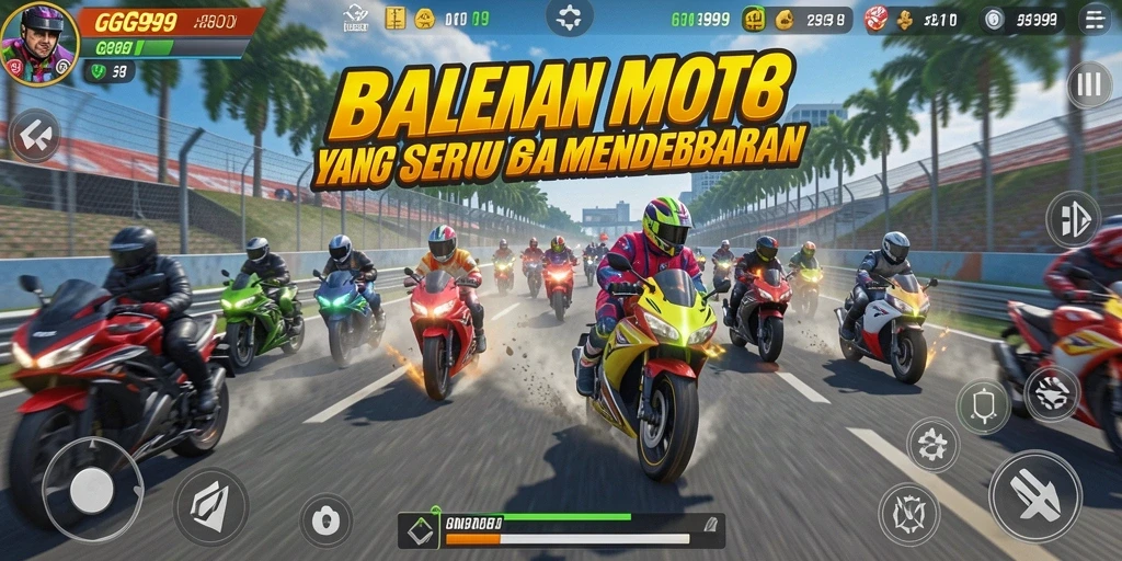 Tampilan gameplay seru di GG999 saat balapan motor.
