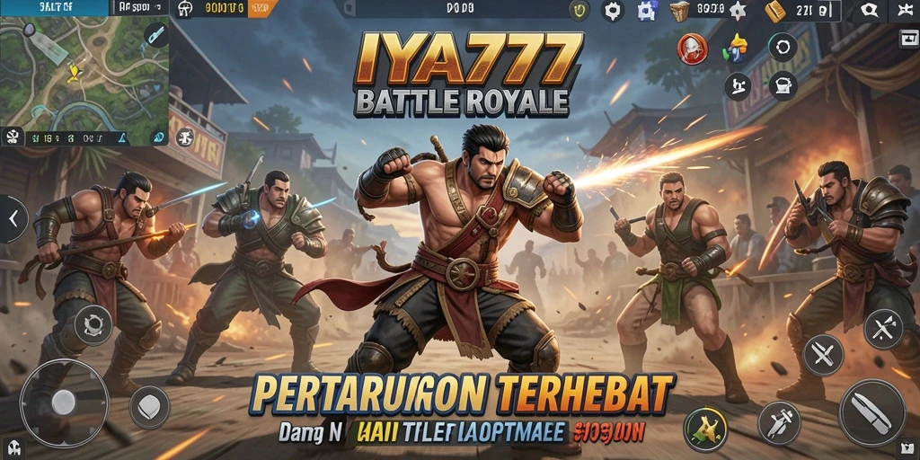 Screenshot gameplay IYA777 menampilkan pertempuran intens Battle Royale.