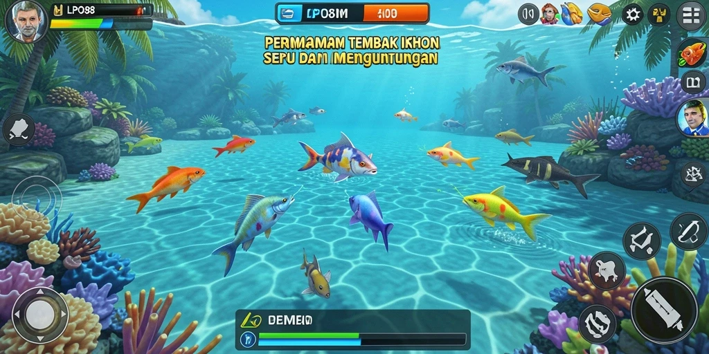 Tampilan gameplay LPO88 yang seru dengan aksi menembak ikan.