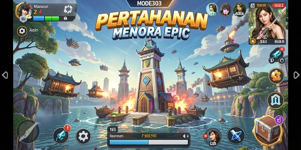Tampilan gameplay menarik dari permainan Tower Defense MODE303.