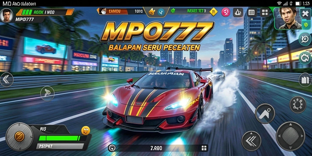Screenshot gameplay MPO777 menampilkan balapan mendebarkan di trek berliku.