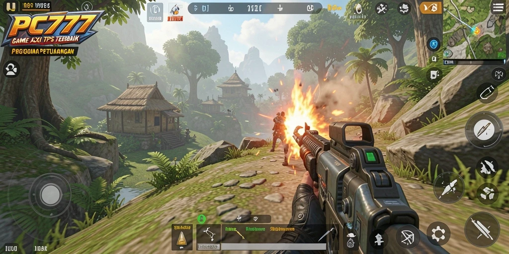 Screenshot gameplay TPS dari PC777 yang penuh aksi.